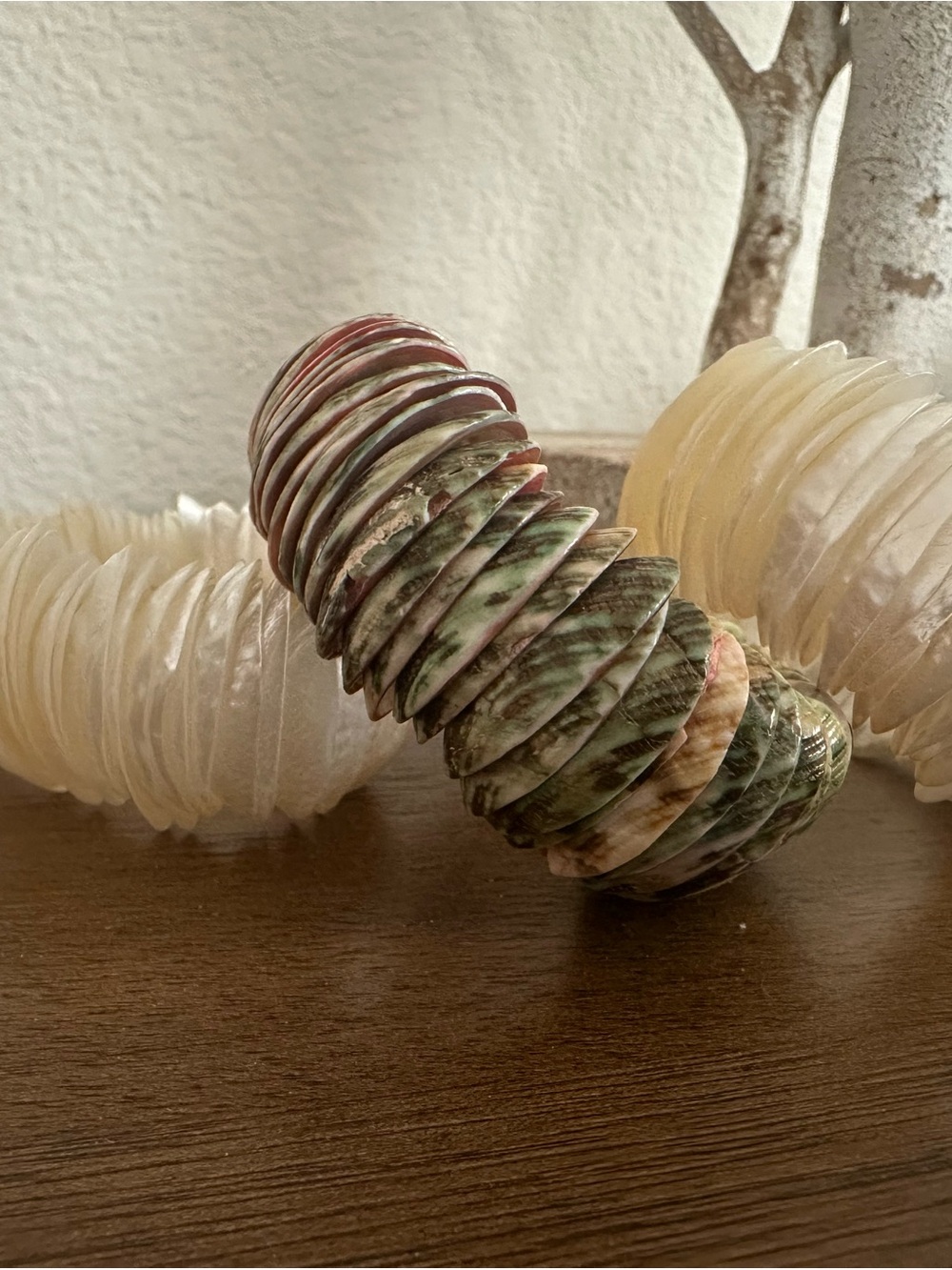 Stacked Shell Bracelet - Green and Cream Tones